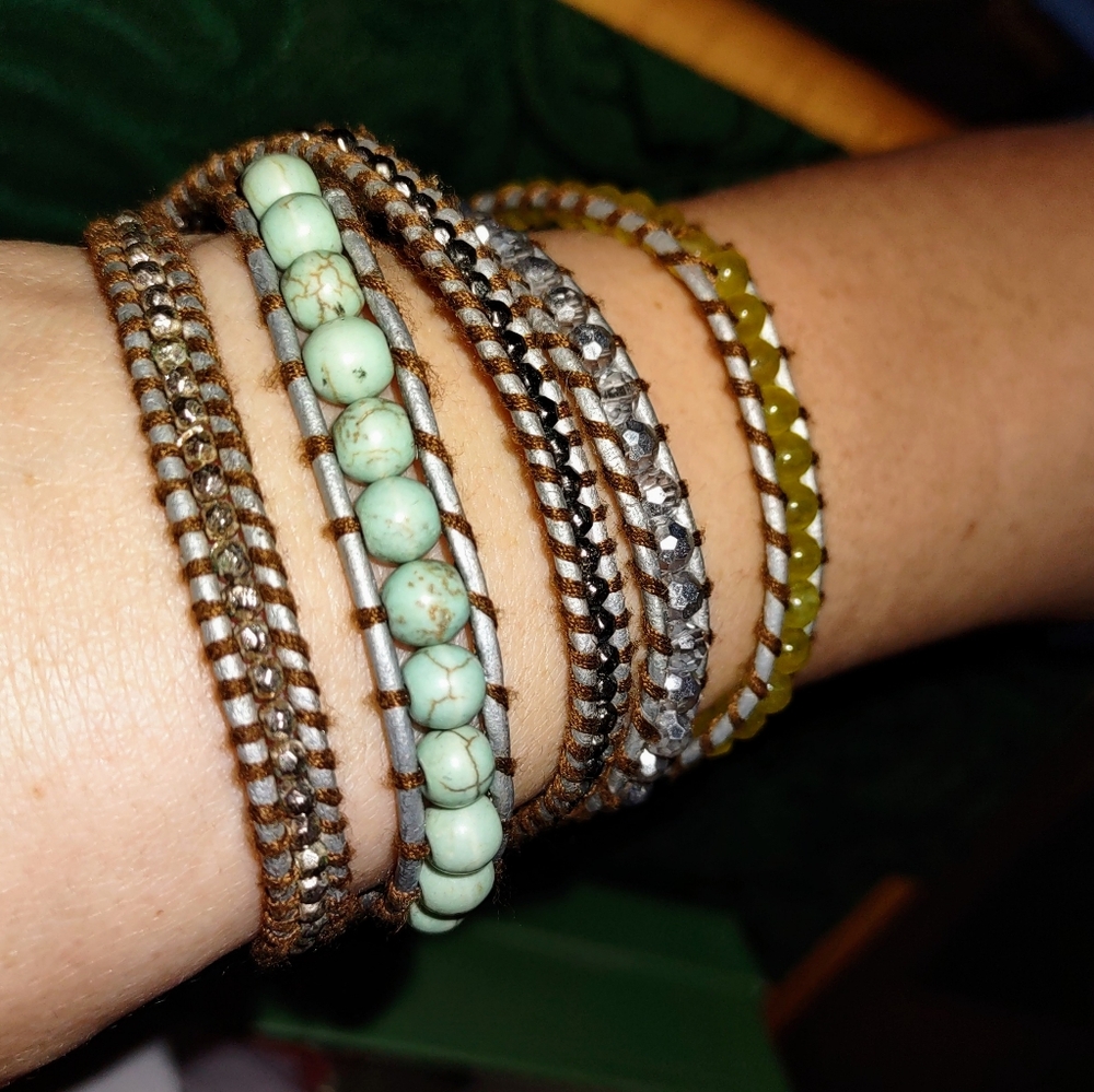 LIZOU Leather & Beads Wrap Bracelet